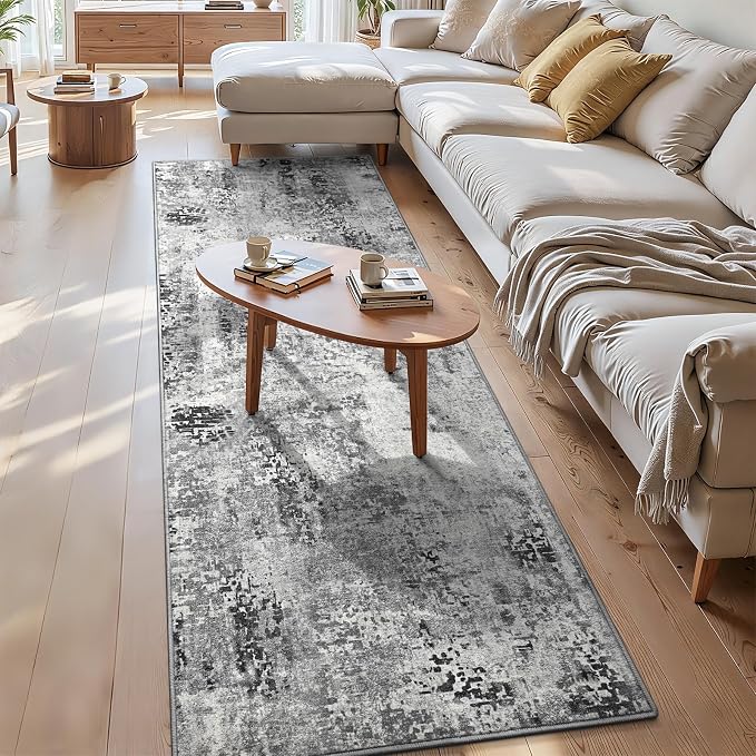 3x8 Grey Rug Runners for Hallways Kitchen Runner Rug Non Slip Washable Black