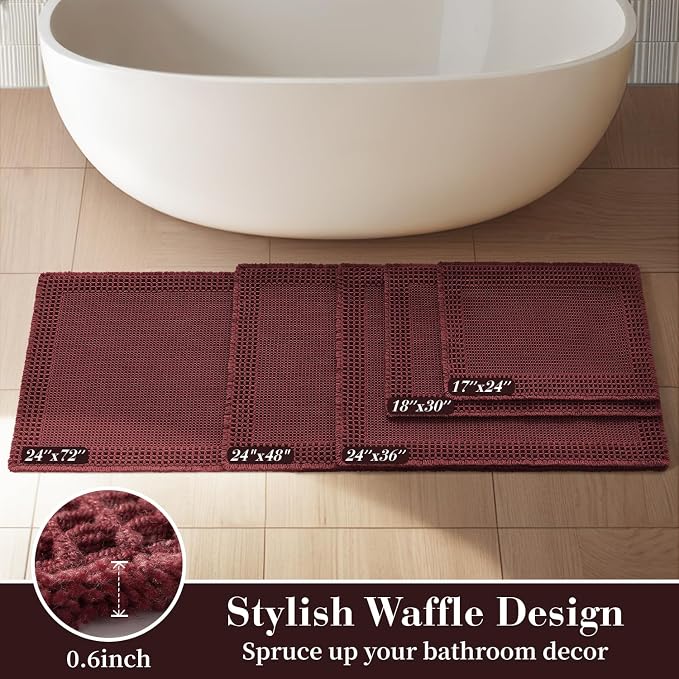 RESARE Waffle Bath Mat for Bathroom, Super Absorbent Bathroom Rugs Non Slip