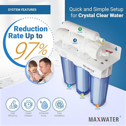 Max Water 5 Stage 100 GPD Reverse Osmosis Water Filtration System + Faucet-B +