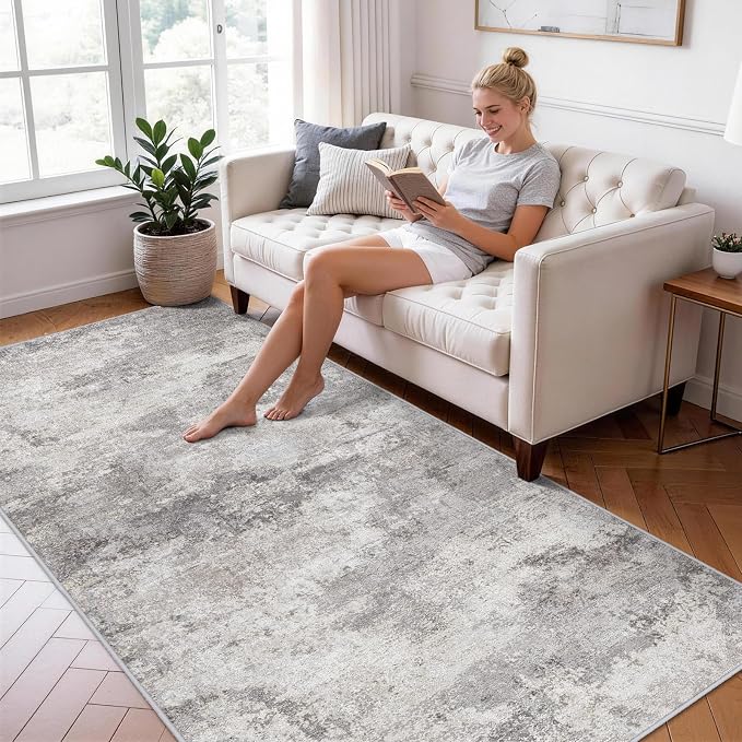 Washable Wide Runner Rug 4x10 : Modern Abstract Hallway Rugs