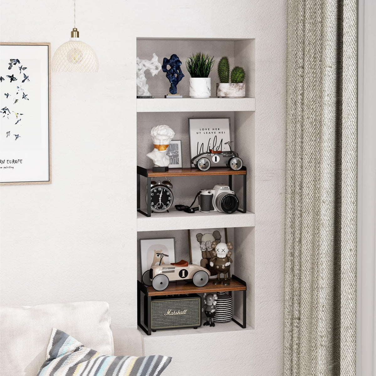 Mitus Stacking Wood Shelf Organizer, Counter Cabinet Storage Rack, 16 inch