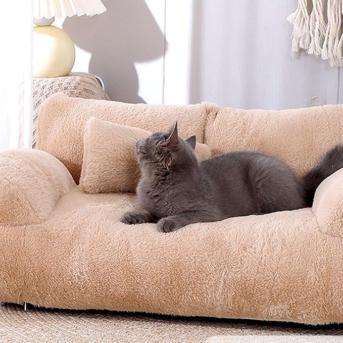 Pet Sofa Bed, Cat and Dog Couch Bed with Removable Washable Cover, Soft Plush Warm Pet Furniture with Anti Skid Bottom for Indoor Cats and Small Dogs (M)