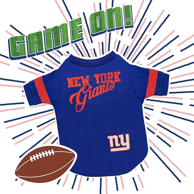 Pets First NFL New York Giants T-Shirt for Dogs & Cats, Small. Football Dog Shirt for NFL Team Fans. New & Updated Fashionable Stripe Design, Durable & Cute Sports PET TEE Shirt Outfit (NYG-4146-SM)