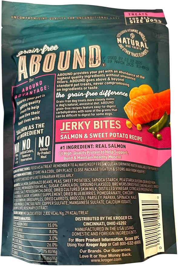 Abound Grain Free Natural Salmon & Sweet Potato, Jerky Bites Dog Treats - 12 Oz