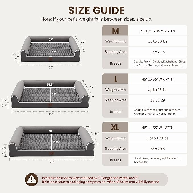 Large Dog Beds Large Sized Dogs 48x35x8 Inch, Orthopedic XXL XL Dog Bed for Medium Size Dogs, Big Waterproof Couch Sofa with Removable Washable Cover for Pet, Dark Grey