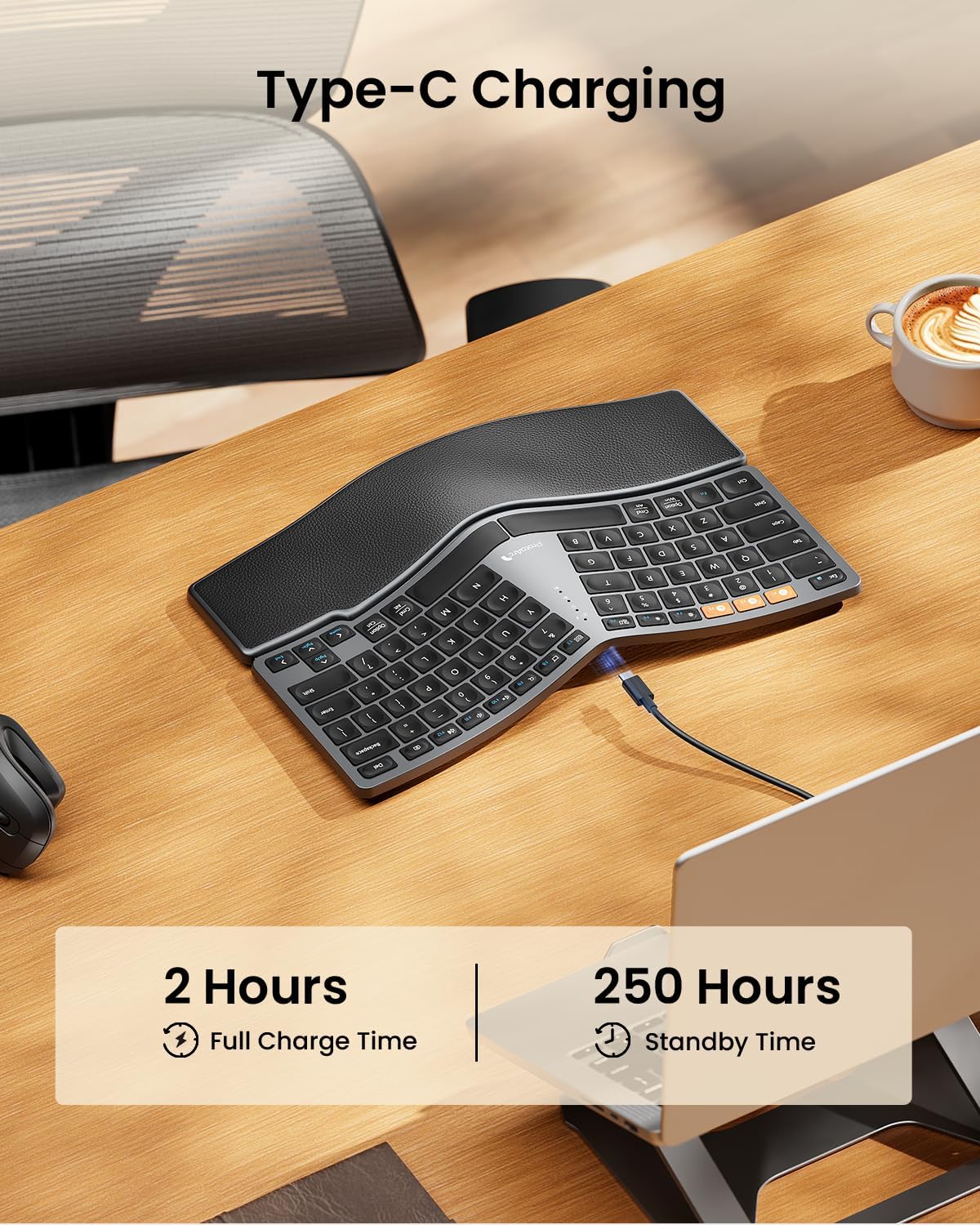 ProtoArc EK04 Mini Compact Wireless Ergonomic Keyboard - Space Gray
