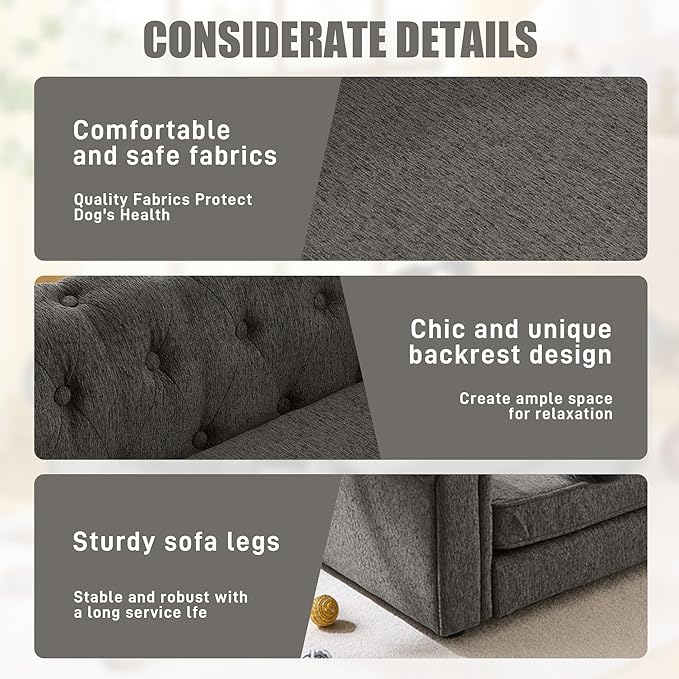 Dog Sofa Couch for Medium to Large Dogs, Memory Foam Dog Sofa Couch with Washable Fabric, Durable Elevated Pet Bed with Legs, Removable Cushion for Medium and Large Dogs, Dark Grey