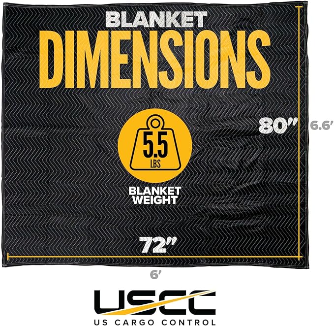 US Cargo Control Moving Blankets 72"x80" 216-Pack, (65 lbs/doz Weight), Heavy Duty Packing Blankets for Moving Furniture, Shipping, and Storage, Black Quilted Furniture Pads, MBDELUXE Econo Deluxe