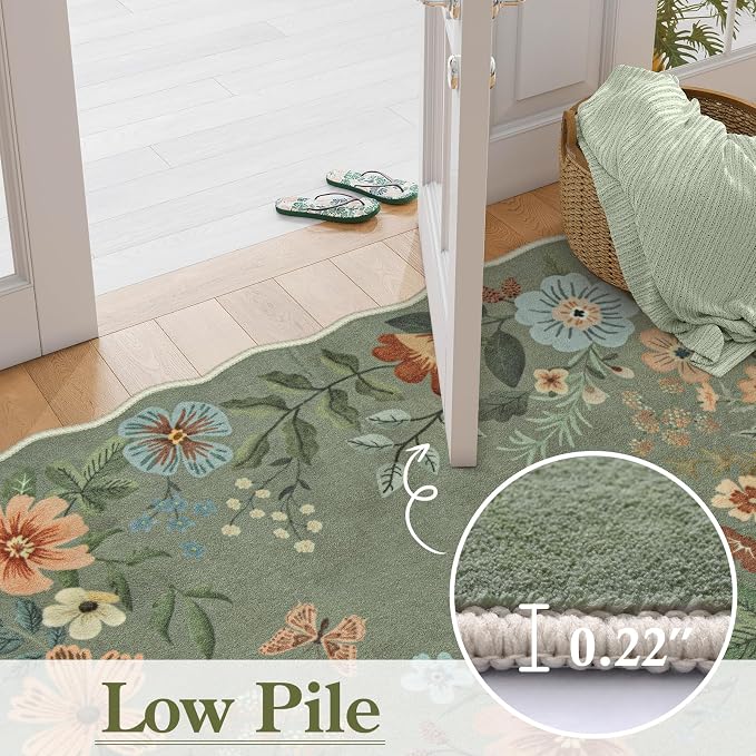 Lahome Floral Washable 6x9 Area Rugs, Soft Bedroom Rug
