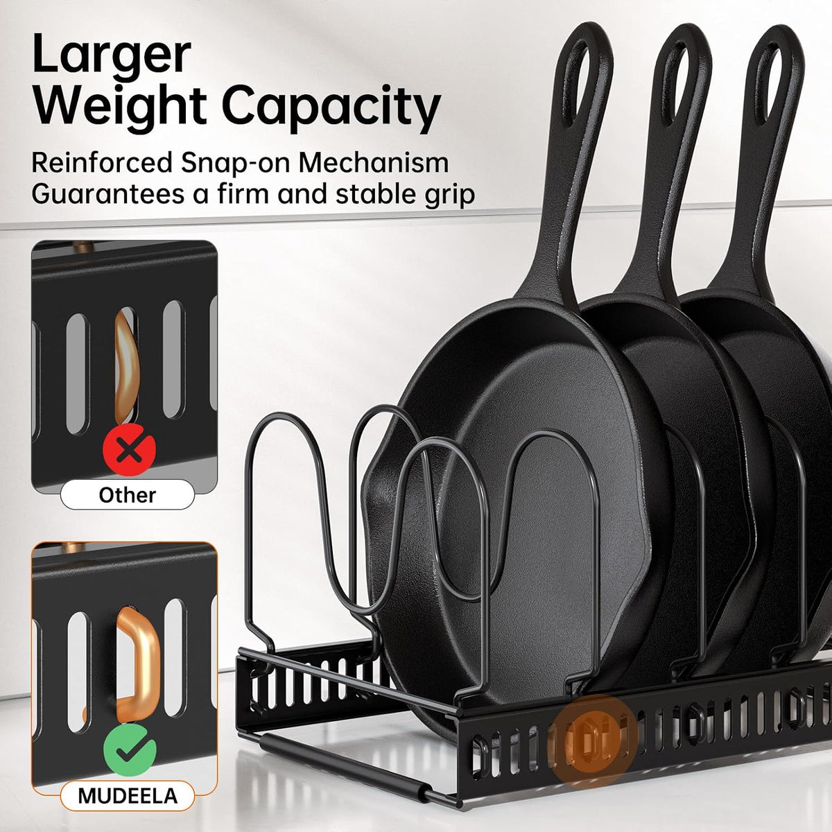 MUDEELA Expandable Pot Pan Lid Organizers inside Cabinet, 10 Divider 2-Pack