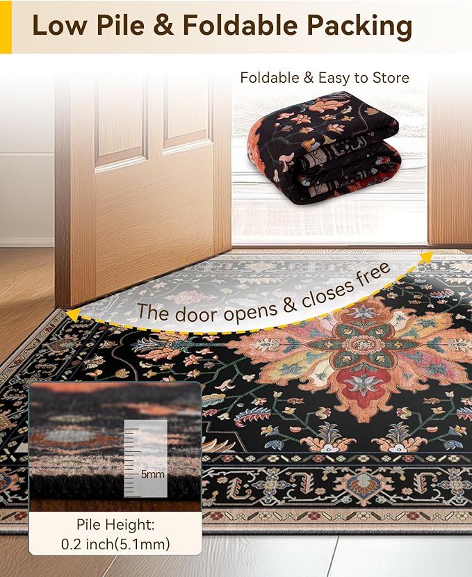 RELEANY Area Rugs Runner 2'x6' Washable Non-Slip, Floral Vintage Distress
