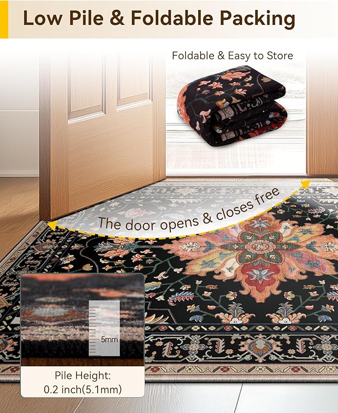RELEANY Area Rugs Runner 2'6"x5' Washable Non-Slip, Floral Vintage Distress