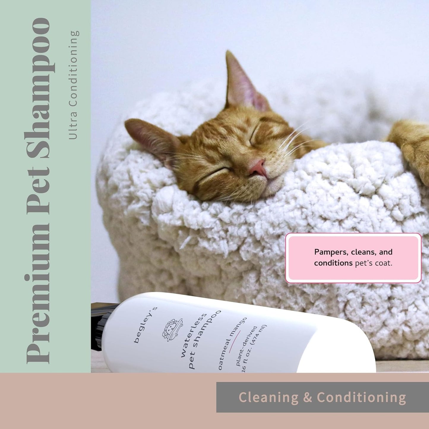 Begley’s No Rinse Waterless Pet Shampoo, Bathless Cleaning, Deodorizing, and Odor Removal for a Shiny, Fresh Smelling Coat - Effective for Dogs, Puppies, and Cats - Fresh Citrus Scent