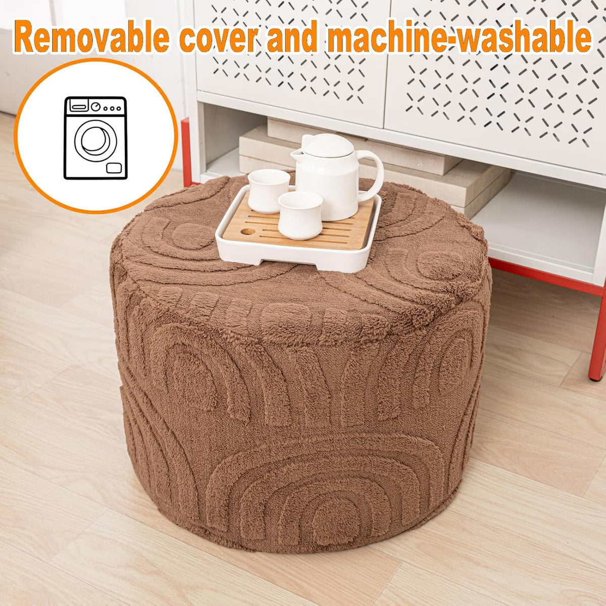 Asuprui Round Ottoman Pouf Foot Stool, Coffee 20x14 in,Sofa Couch Foot Rest