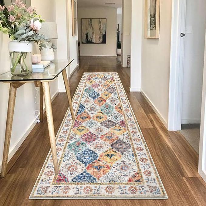 HEBE Hallway Runner Rug 2'8''x8' Washable Vintage Distressed Area Rugs Non Slip