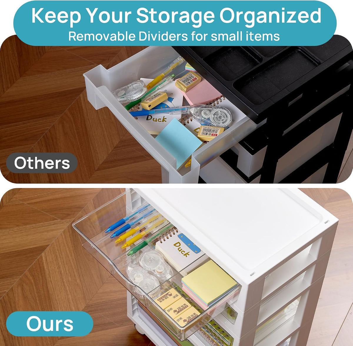 Vtopmart 4-Tier Plastic Drawer Storage Rolling Cart with Wheels