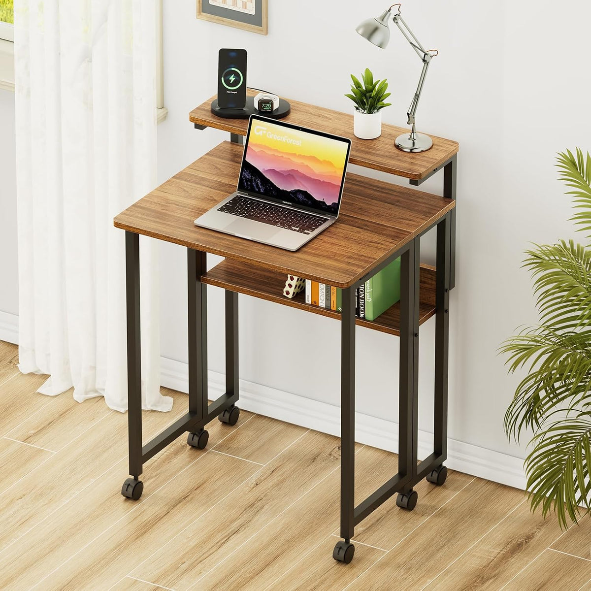 GreenForest Folding Desk with Adjustable Monitor Stand, 24.8 in Small Desk