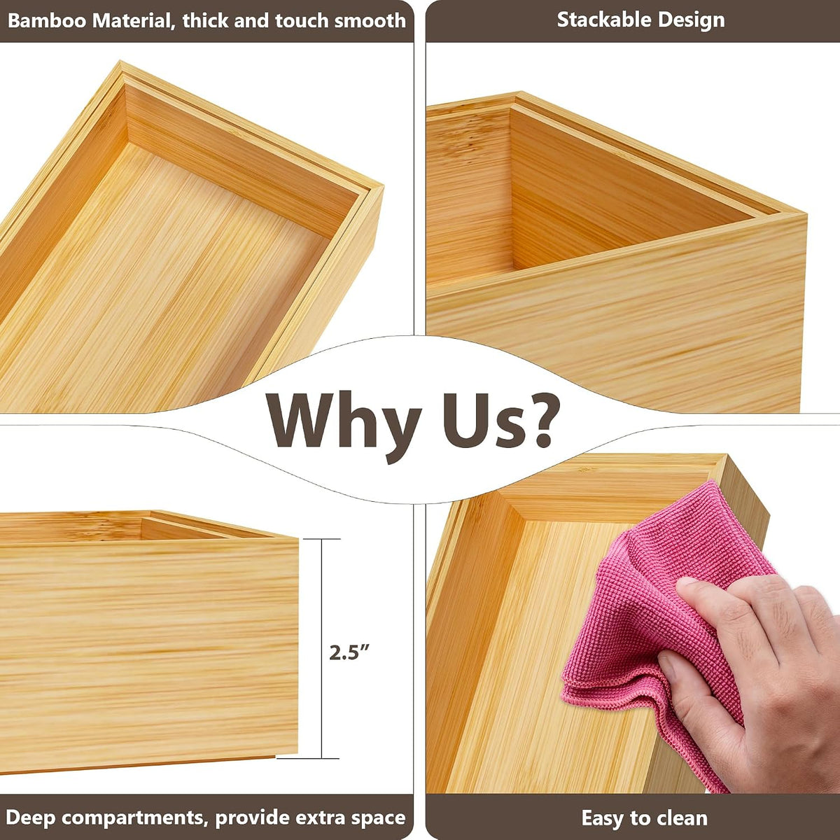 Bamboo Kitchen Drawer Organizer, Deep 2-Pack, 17" x 6" x 2.5"