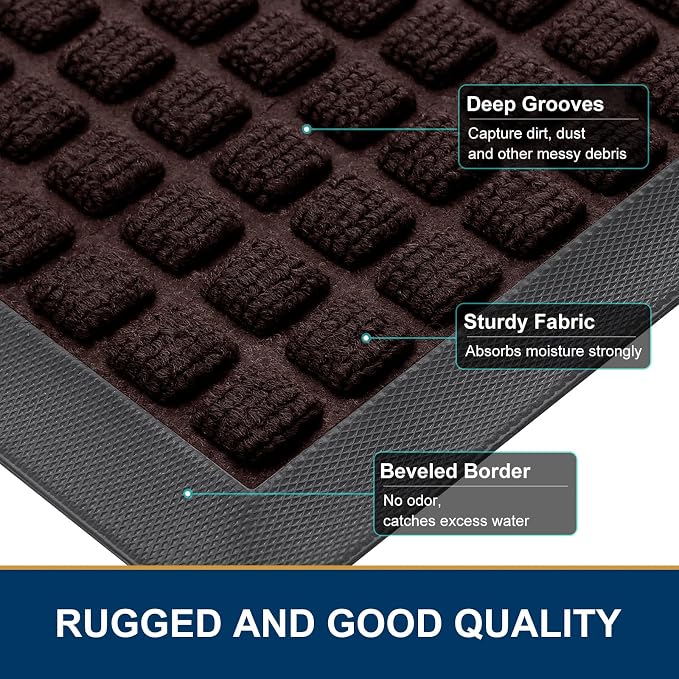 Smiry Front Door Mat Outside Entrance, Heavy Duty Natural Rubber Doormat