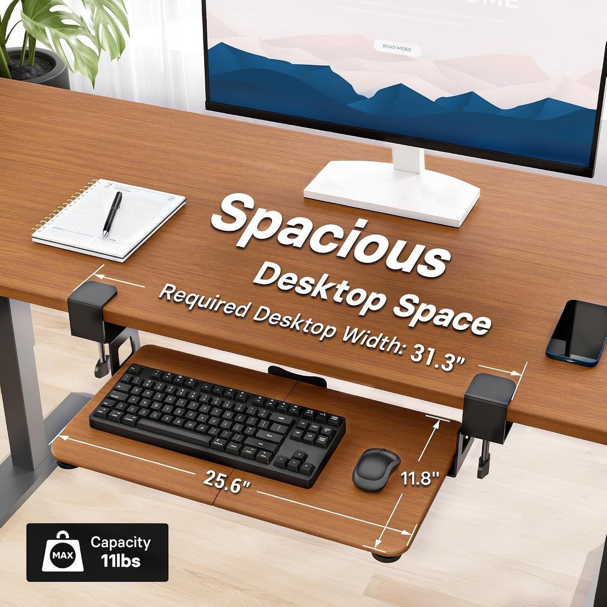 BONTEC Under Desk Keyboard Tray, Pull-Out Keyboard & Mouse Platform