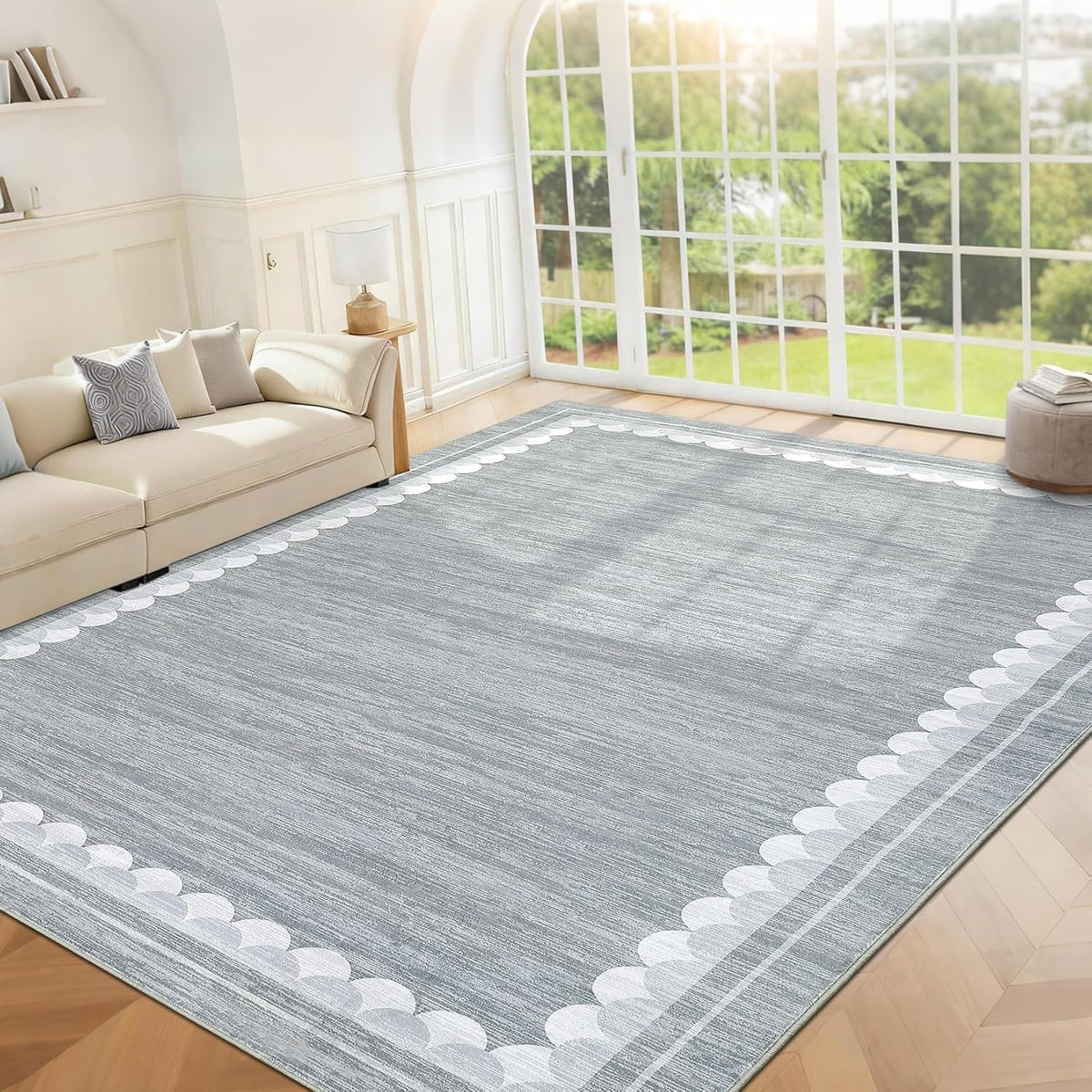 COZYLOOM Bedroom Rugs 9x12 Office Rugs for Rolling Chairs Washable Rug with Non Slip Backing, Modern Solid Non Shedding Low Pile Soft Carpet Stain Resistant Border Mats for Living Room, Bedroom, Grey