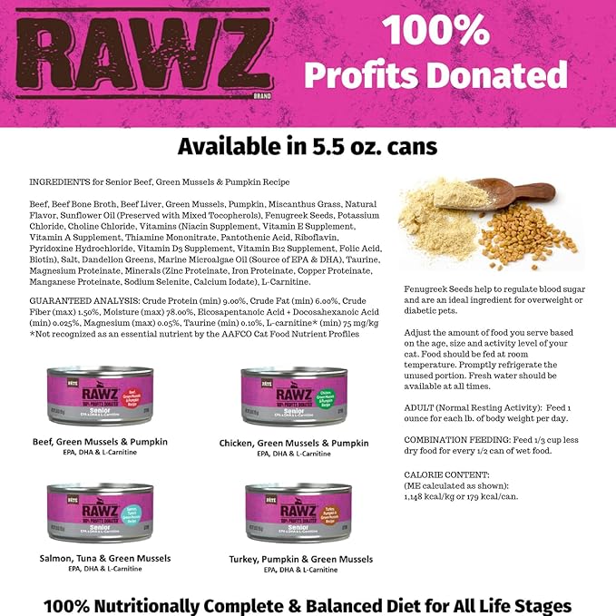 Rawz Natural Premium Pate Canned Cat Wet Food - Made with Real Meat Ingredients No BPA or Gums - 5.5oz Cans 24 Count (Chicken & Green Mussels for Seniors)