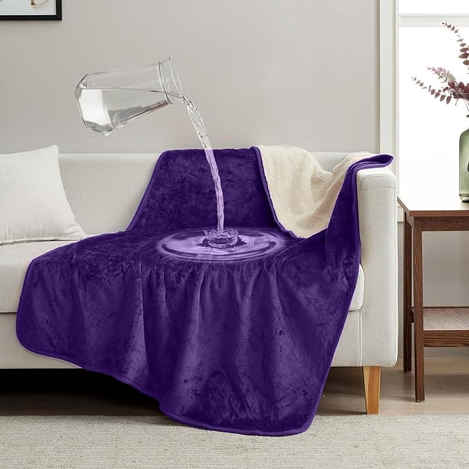 Waterproof Pet Blanket, Liquid Pee Proof, Sherpa Fleece Protector – Pet Hair Resistant Water Proof Bed Cover for Dogs Couch Sofa Car Bedding Comforter (Purple, 60"x80")