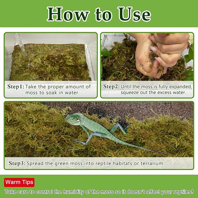 Halatool 9OZ Natural Sphagnum Moss for Reptiles- 14QT Green Moss for Terrarium Plants Long Fiber Reptile Moss for Leopard Gecko Snake Hamsters Tortoises Frogs Lizards Salamanders