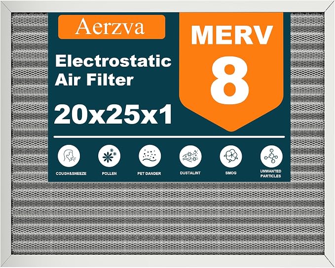 20x25x1 Reusable Air Filter, MERV 8, Permanent Electrostatic Air Filter