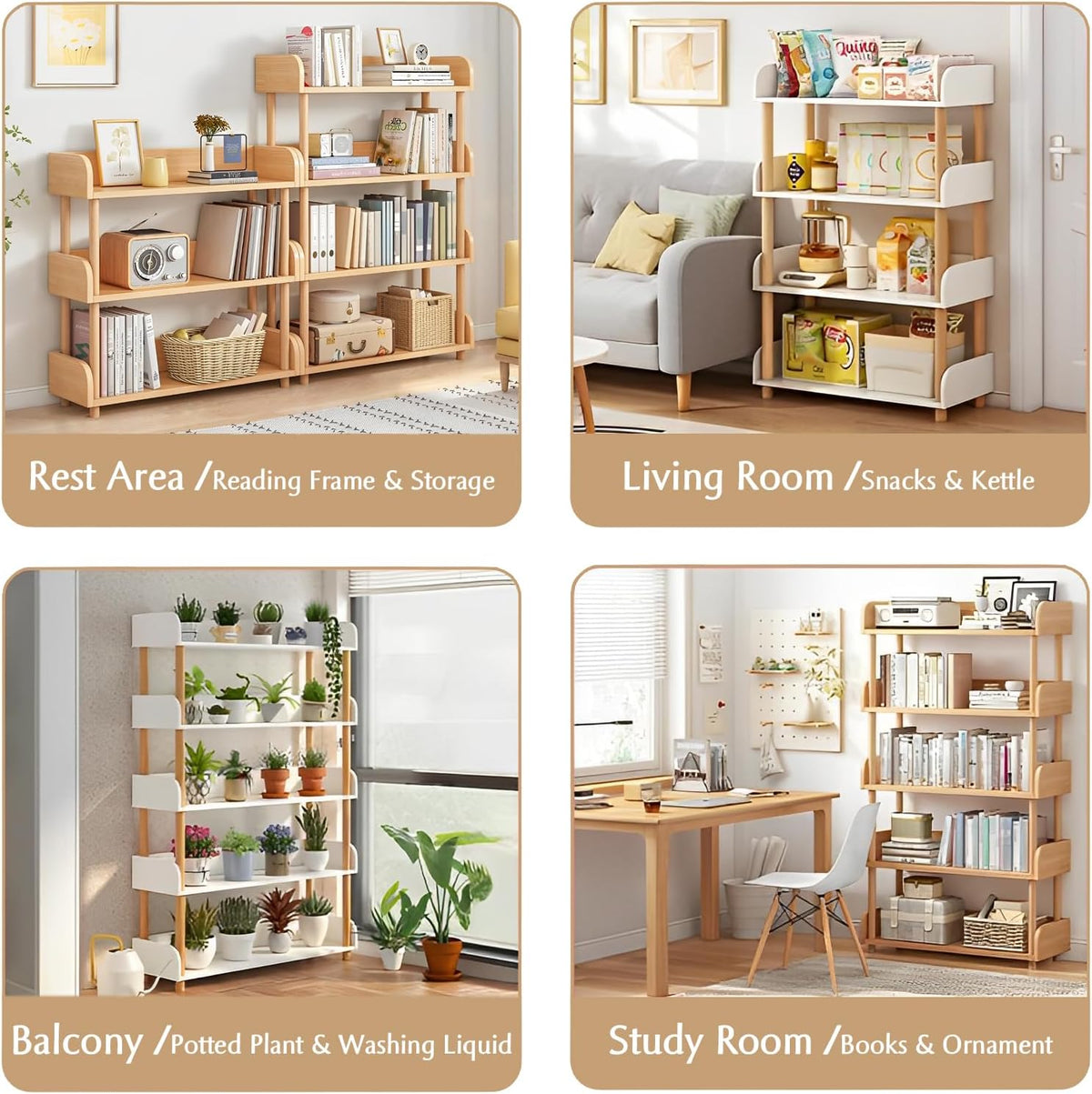 OSCHF 3-Tier Wooden Open Bookcase, Oak