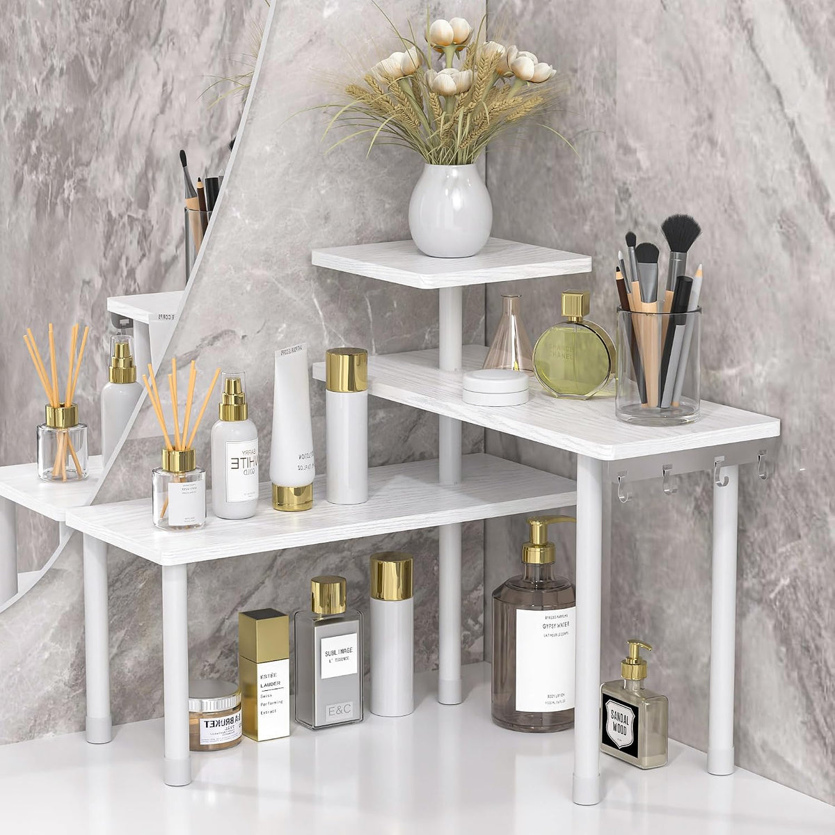 JayRex 3-Tier Bathroom Countertop Corner Shelf Organizer, White