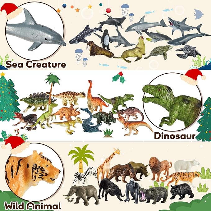 36 Pack Animal Figurines, Ocean Animal Toys, Plastic Mini Sea Creatures Figures, Dinosaur Toys for Kids 3-5, Jungle Toy Set Zoo Animals, Cake Topper Party Favor Gift for Toddler