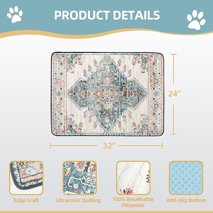 Washable Pee Pad for Dogs, 32" x 24" Reusable Puppy Pads Waterproof Dog Rugs, Super Absorbent, Leakproof, Dog Crate Pad, Playpen Mat, Whelping Pads, Blue Medallion