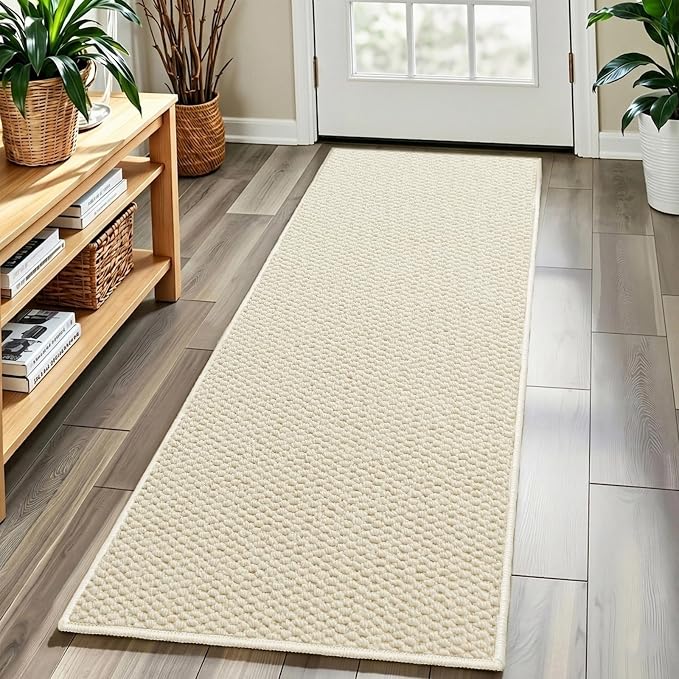 Faux Jute Hallway Runner Rug 2'x6', Washable & Non-Slip, No Odor. Farmhouse