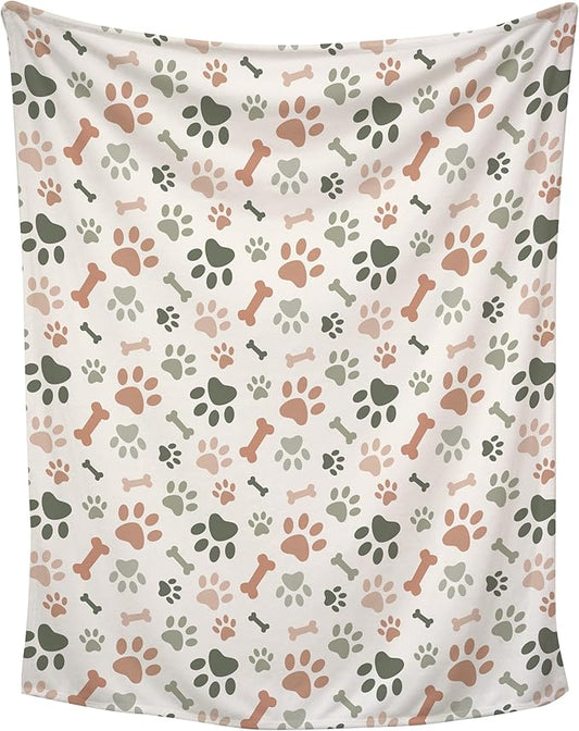 Cream Paw Print Plush Pet Lightweight Blanket - 30" x 40" - Cute for Dogs - Gifts and Puppy Essentials - Printed in America