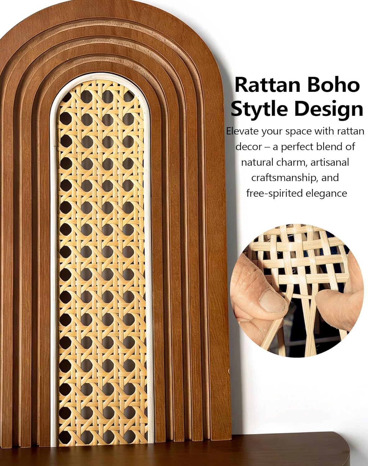 Floating Shelves for Wall,Boho Home Wall Decor,2-Tier Rattan Plant Shelf,Mid Century Hanging Small Decorative Shelf,Natural Wood Shelves for Living Room,Bedroom,House,Office,2-Pack (Walnut)