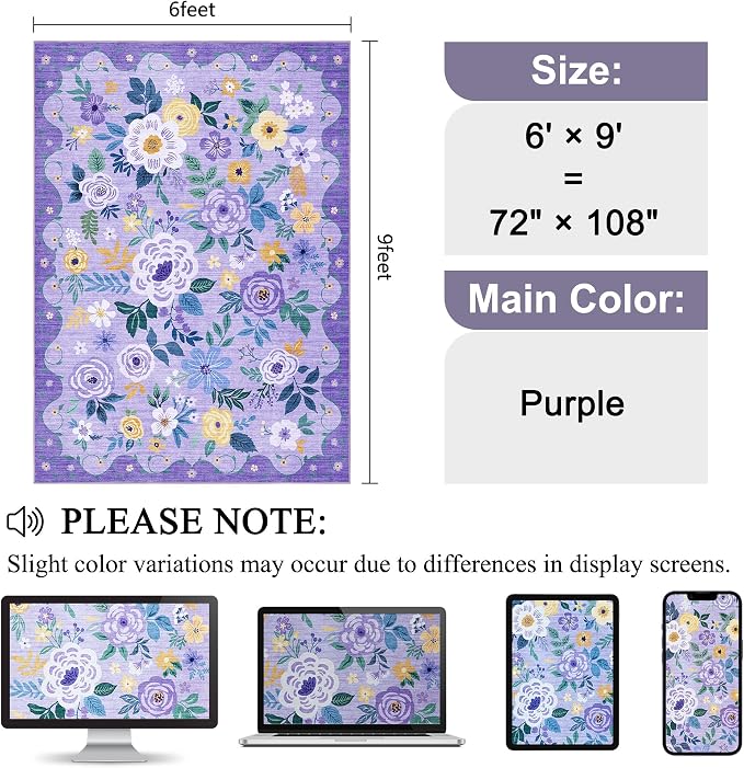DUKINO 6x9 Area Rug, Floral Rugs