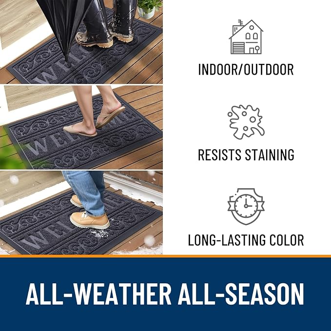 OLANLY Welcome Door Mat Indoor Outdoor Entrance, Heavy Duty Sturdy Front Door