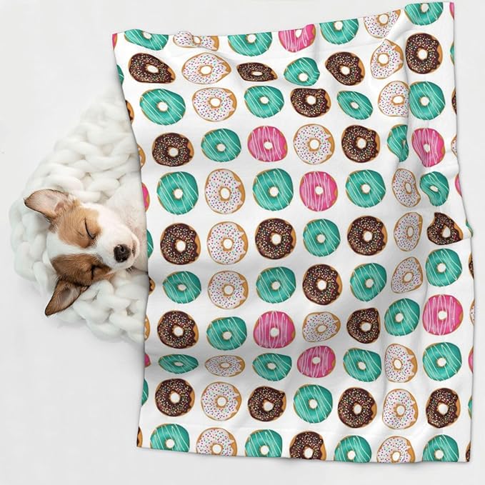 Reversible Dog Blanket for Beds Couches, Sweet Donut, Double Sided Cat Blanket with Textured Dot Feel and Smooth Feel for Seasonal Comfort All Year