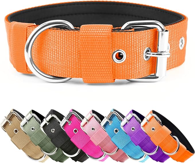 Heavy Duty Tactical Dog Collar - 1.5" Width Military Durable Thick Nylon with Adjustable Metal D Ring & Buckle Working Training K9 Collar for Medium Large Dogs (M(17"-20"), Orange)