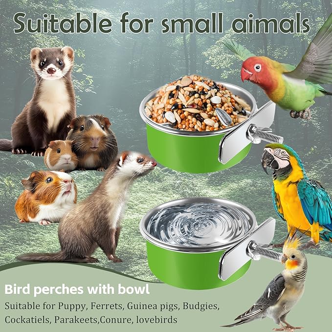 4 Pcs Stainless Steel Bird Bowls, Small Bird Food Dishes for Cage, Parrot Cage Feeder with Clamp Holder for Parakeet/Cockatiels/Conure/Budgies/Ferret/Small Animal