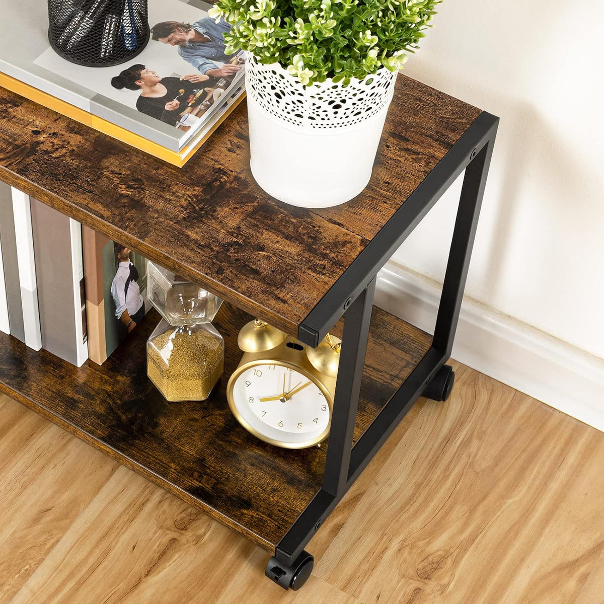 HOOBRO Under Desk Printer Stand, 2-Tier Industrial Printer Cart with Storage Shelf, Mobile Machine Holder Table Stand, for Home and Office, Rustic Brown and Black BF42PS01