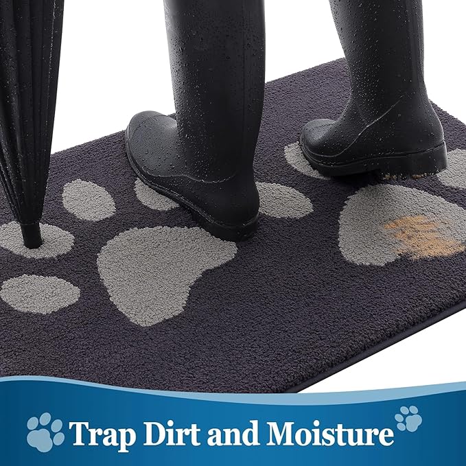Buganda Dog Door Mat for Muddy Paws, Absorbent Dirt Trapper Washable Indoor Doormats, Non Slip Low-Profile Mud Mat for Dogs, Front Entrance Doormat for Inside Floor (70x24 Inches, Dark Grey)