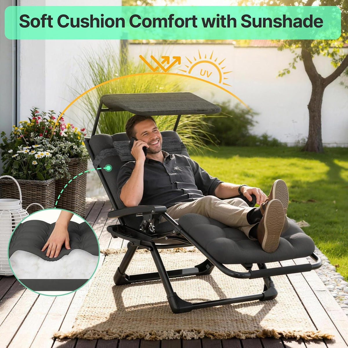 Suteck Zero Gravity Chair with Canopy, Reclining Camping Lounge Chairs