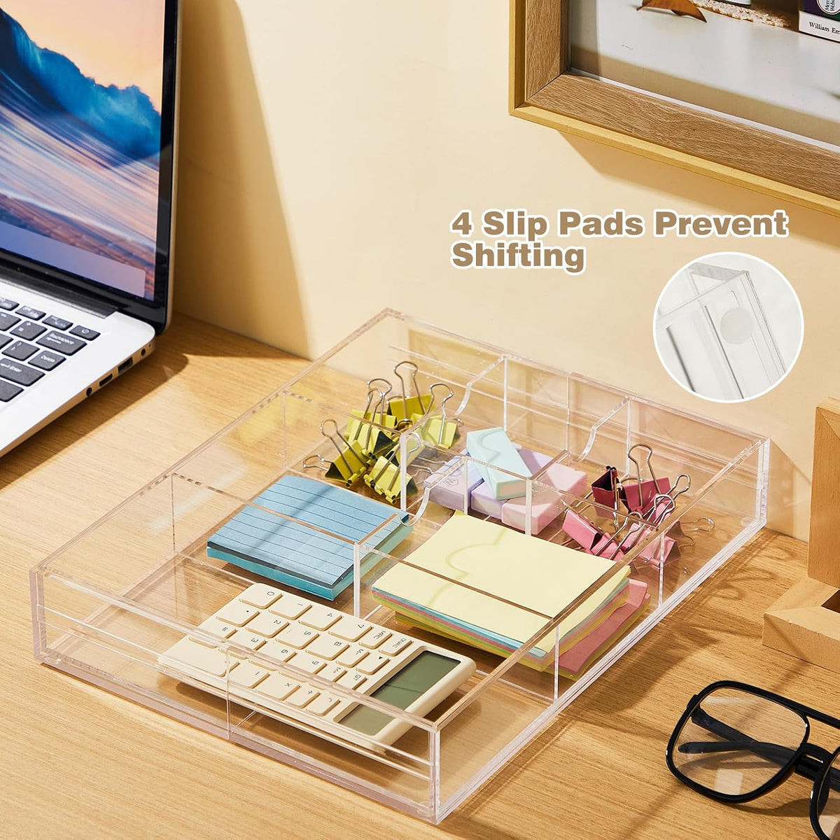Briwooody 2 Pcs Acrylic Drawer Organizer, 12 x 18 x 2.1'', 8 Compartments