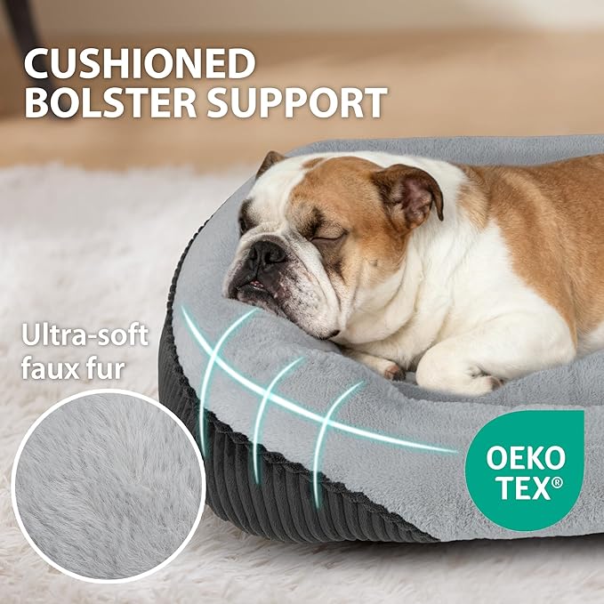 Washable Orthopedic Dog Bed - Soft Calming Pet Cuddler with Anti-Slip Bottom, Durable Plush Puppy Bed for Sleeping and Resting, Large(30"x24"x8")