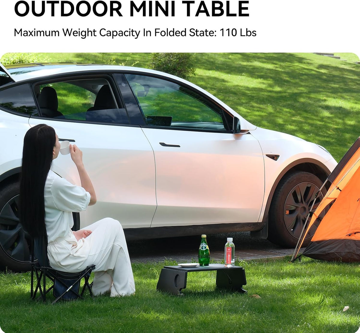 YONZEE Foldable Desk Food Tray (Carbon Edition) for Tesla Model Y Model 3 S X Y Juniper Accessories- Upgraded Table with Support Leg for Dining, in-Car Work, Travel and Outdoor (1 Pack)
