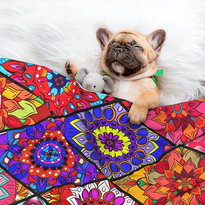Colorful Boho Blanket for Pet - Floral Dog Blankets 40x30 Puppy Throw Blanket for Couch Sofa Bed