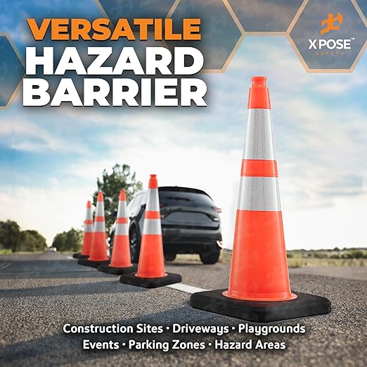 Xpose Safety 28 Inch Orange Slim Line Traffic Cones Heavy Duty 10lb 6" & 4" Collar - Bulk Full Pallet 279 Pack - Multipurpose PVC Plastic Safety Cone Parking, Caution & Construction - DOT Approved