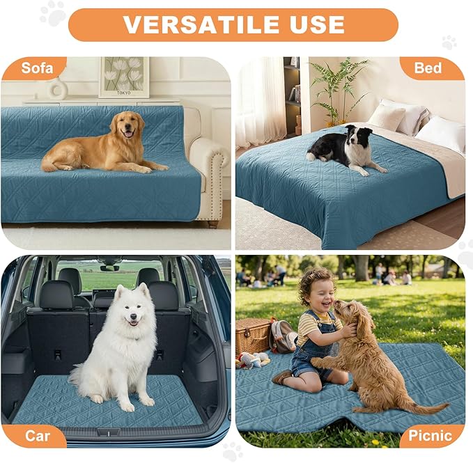 100% Waterproof Dog Couch Protector, Triple-Layer Waterproof Dog Bed Cover Pet Blanket Reversible 2-Tone Sofa Shield, Non-Slip Furniture Guard for Pets(30×30 Inch, Gray Blue+Apricot)